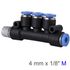 Pu Hose Fitting Manifold 4 X 4mm Port X 1/8'm